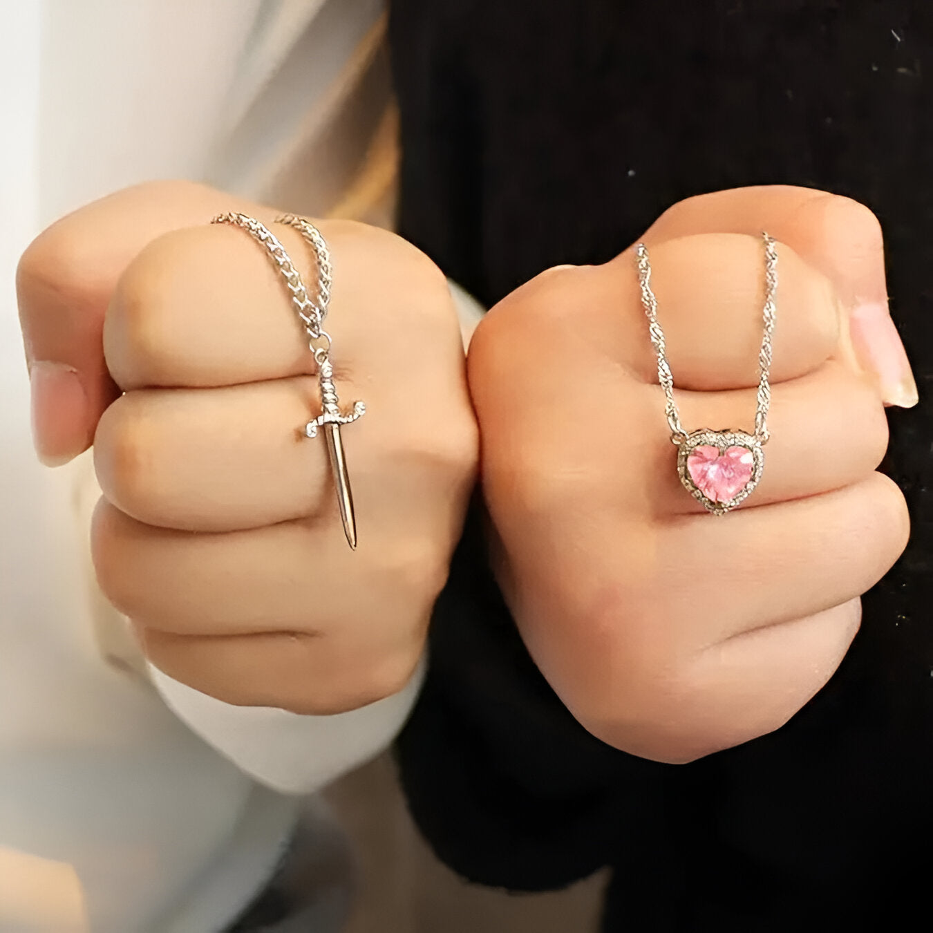 Yours Truly™ Heart and Sword Matching Necklaces Set