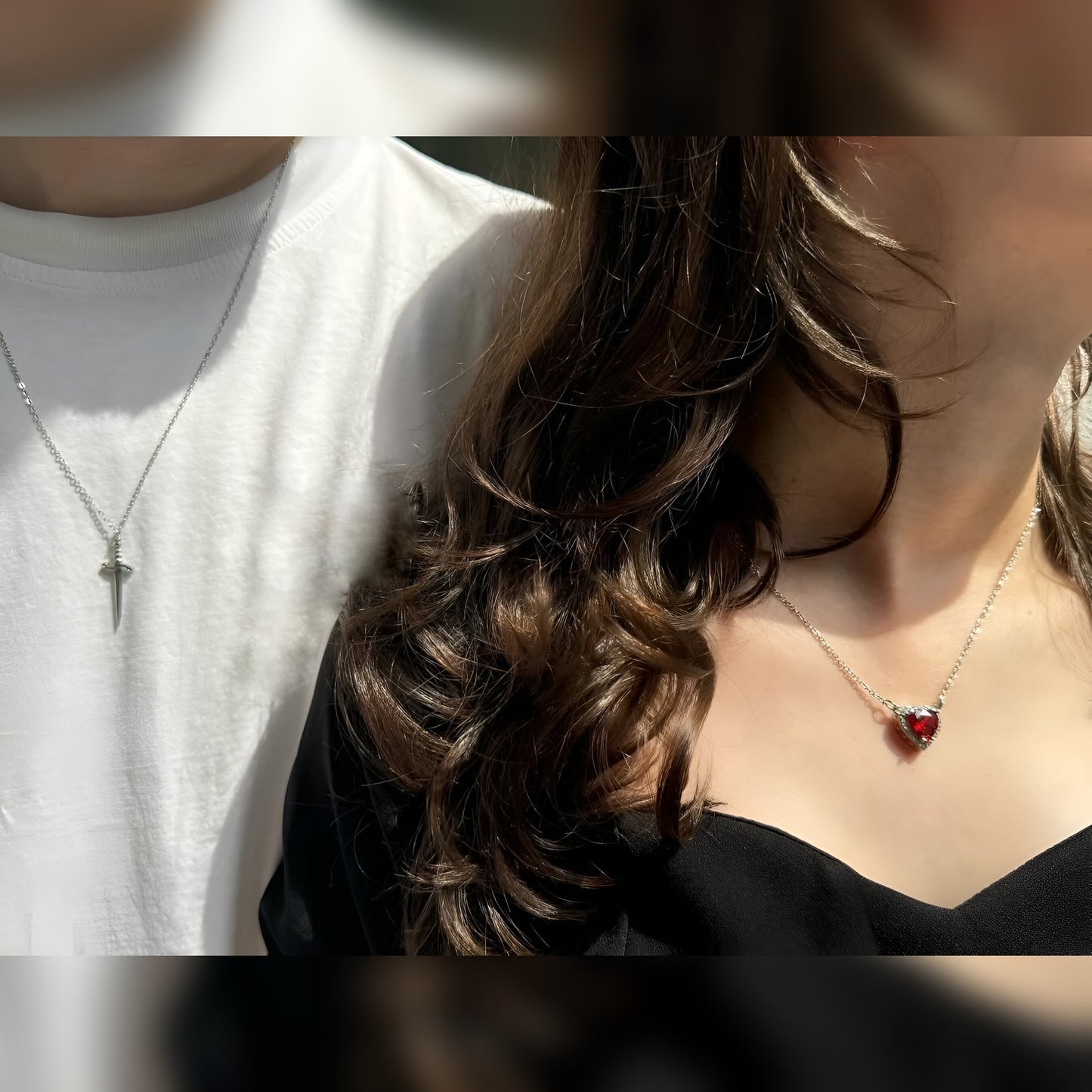 Yours Truly™ Heart and Sword Matching Necklaces Set