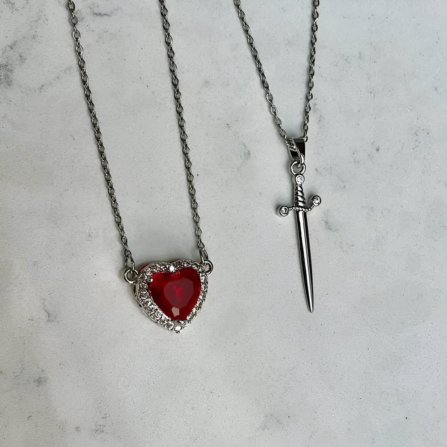 Yours Truly™ Heart and Sword Matching Necklaces Set