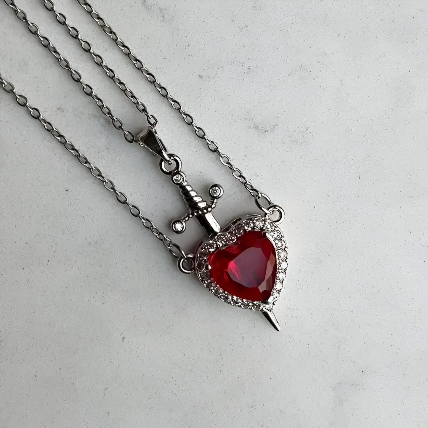 Yours Truly™ Heart and Sword Matching Necklaces Set
