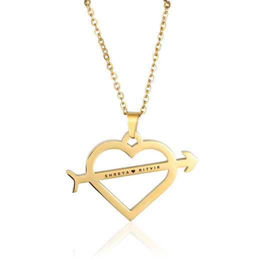 Yours Truly 22K Plated Arrow & Heart Couple Name Necklace