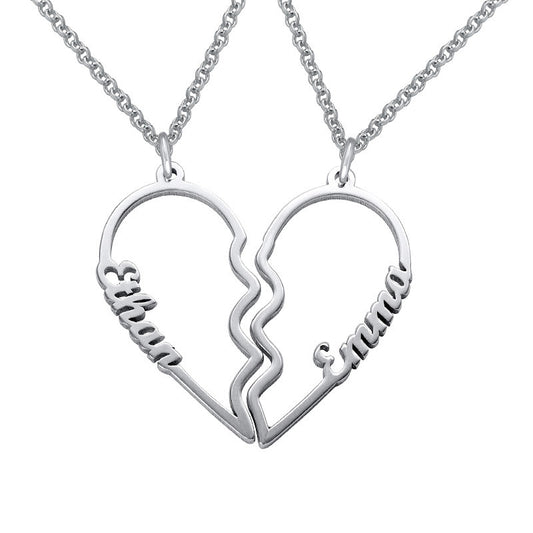 Yours Truly 22K Plated Broken Hearts Couple Name Necklaces (Pair)