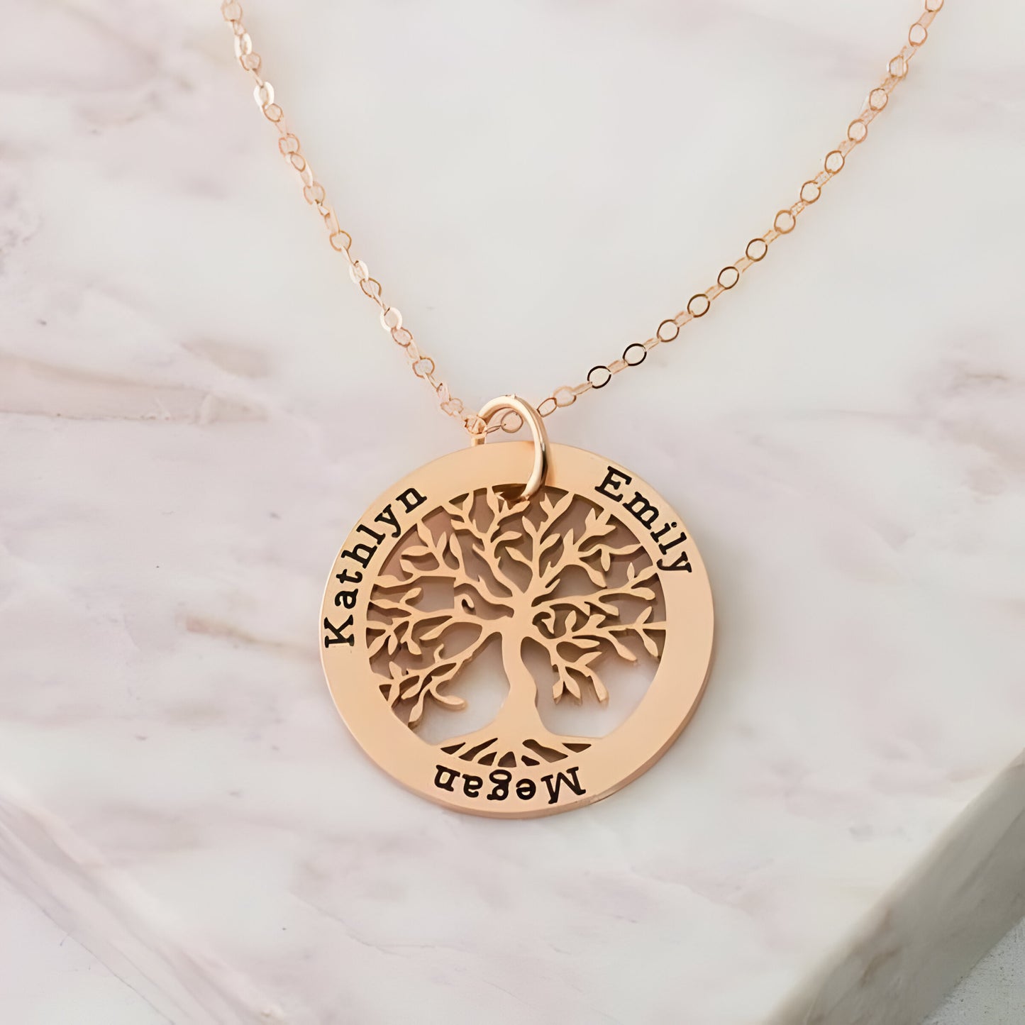 Yours Truly 22K Plated Engraved Tree of Life Necklace