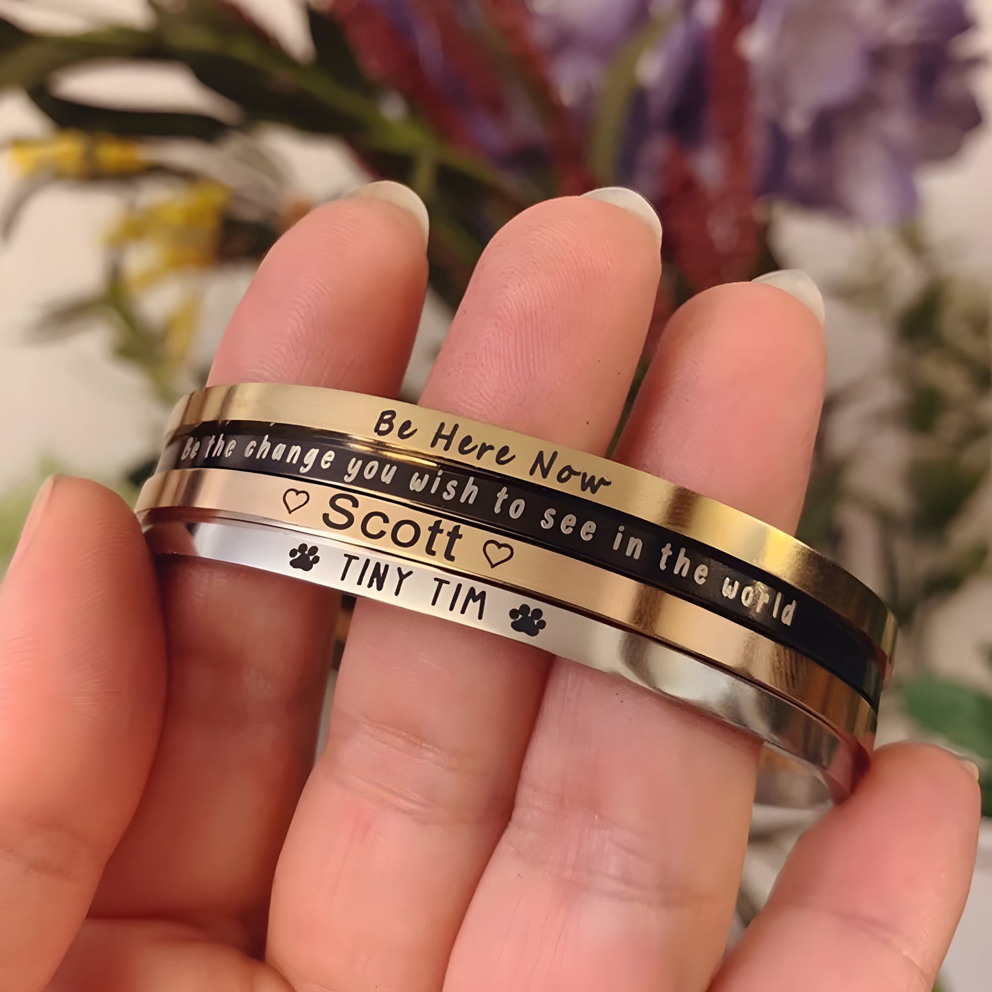 Yours Truly 22K Plated Engraved Cuff Bracelet