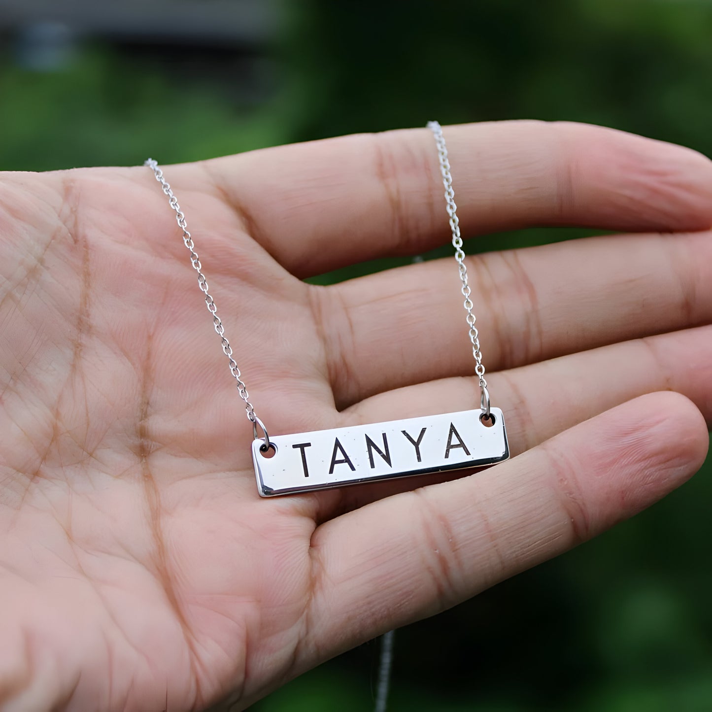 Yours Truly 22K Plated Engraved Horizontal Bar Necklace