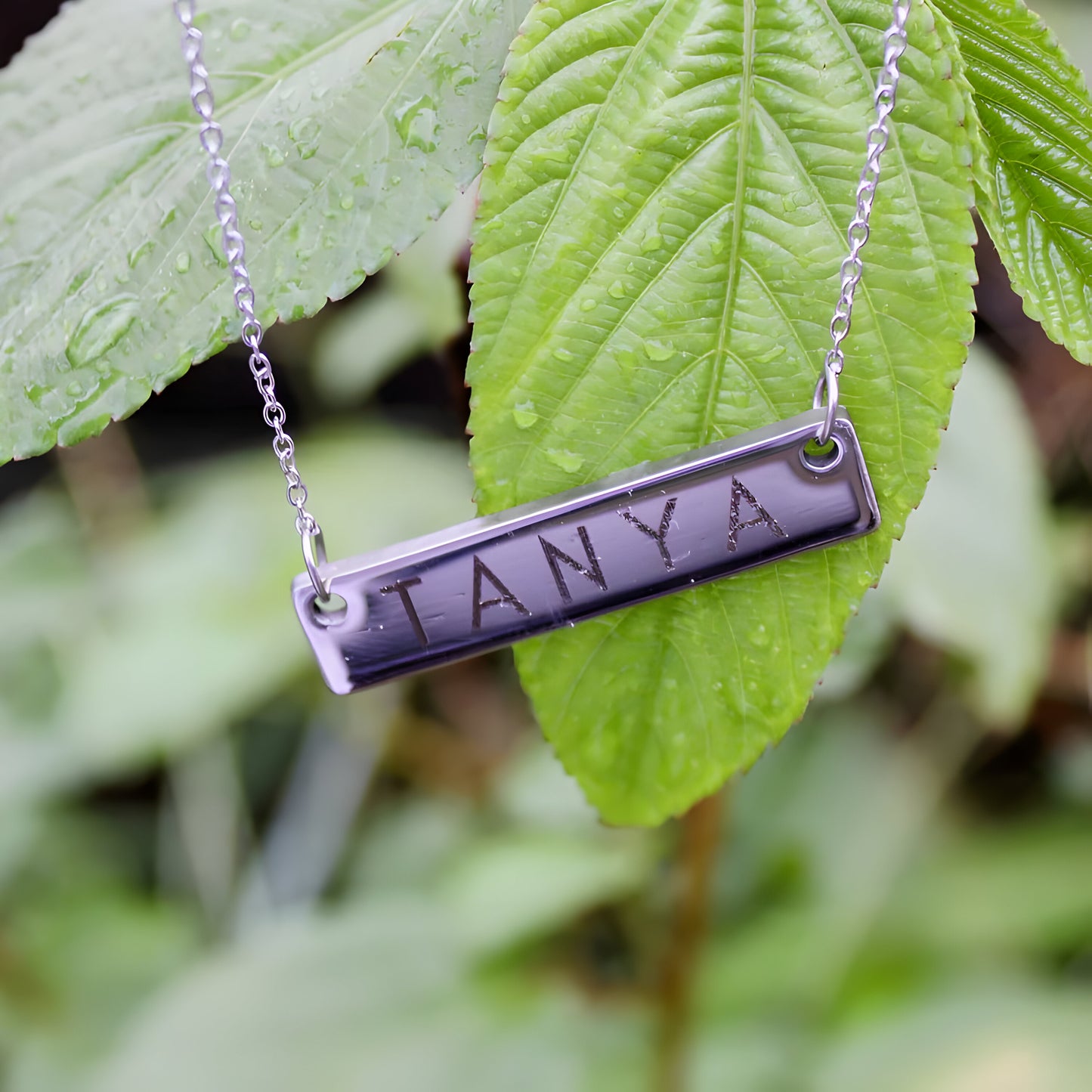 Yours Truly 22K Plated Engraved Horizontal Bar Necklace