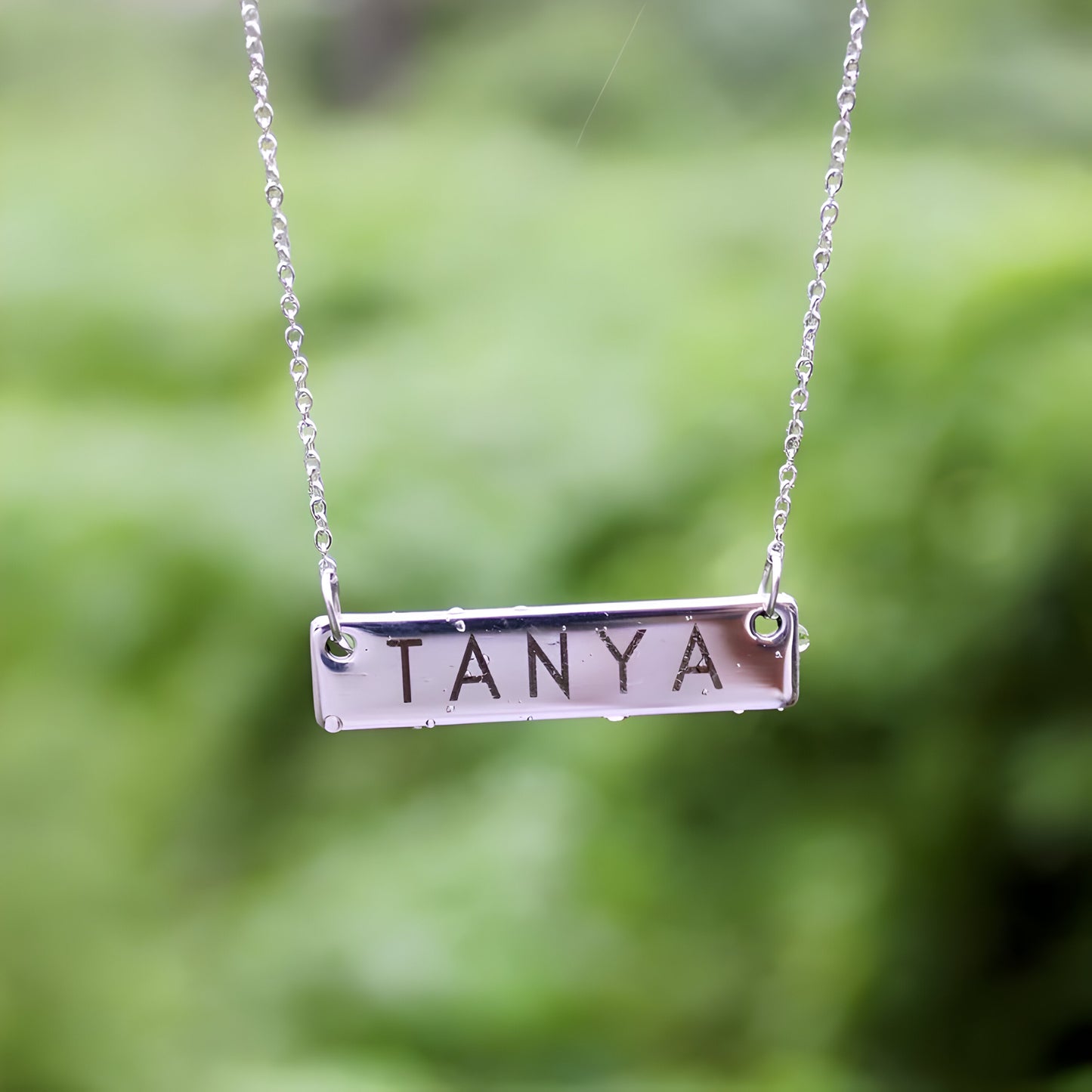 Yours Truly 22K Plated Engraved Horizontal Bar Necklace