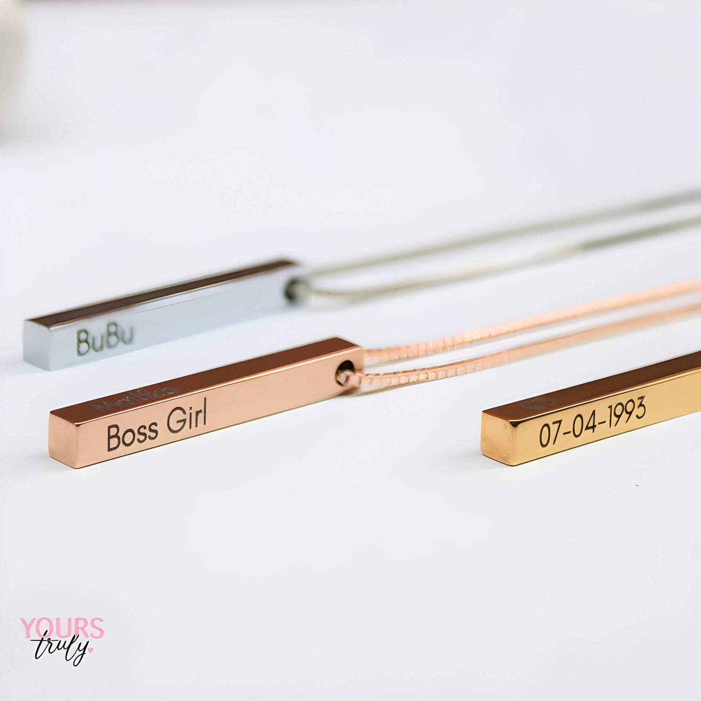 Yours Truly 22K Plated Engraved Cuboid Memory Bar Necklace