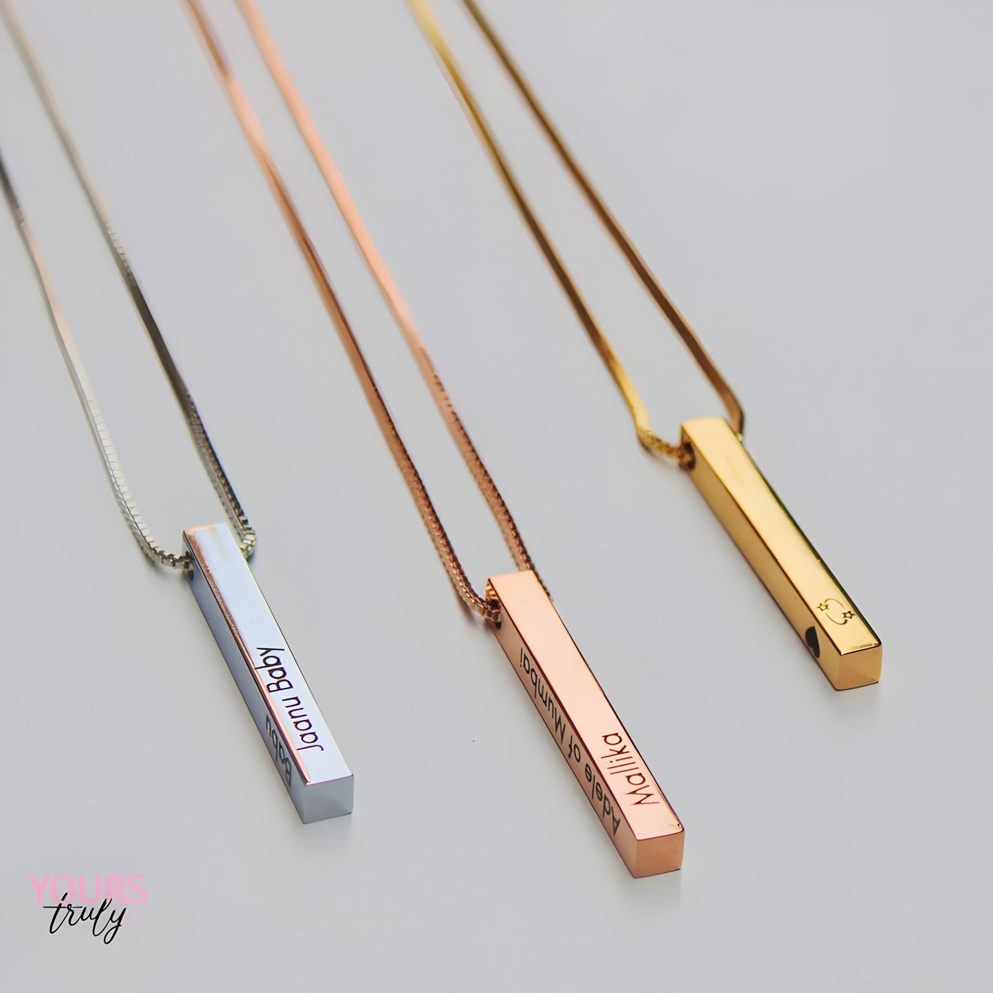 Yours Truly 22K Plated Engraved Cuboid Memory Bar Necklace