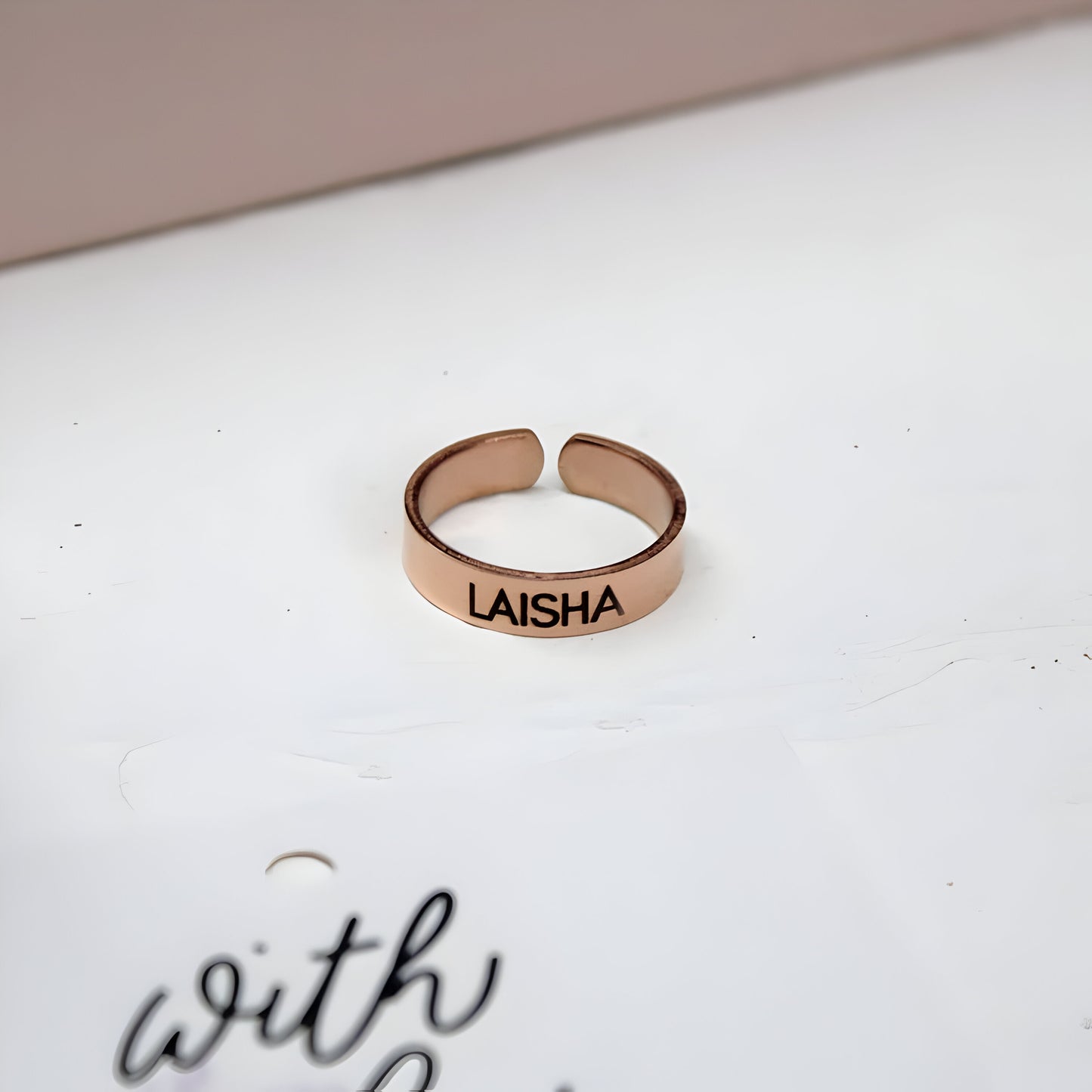 Yours Truly 22K Plated Engraved Cut Ring