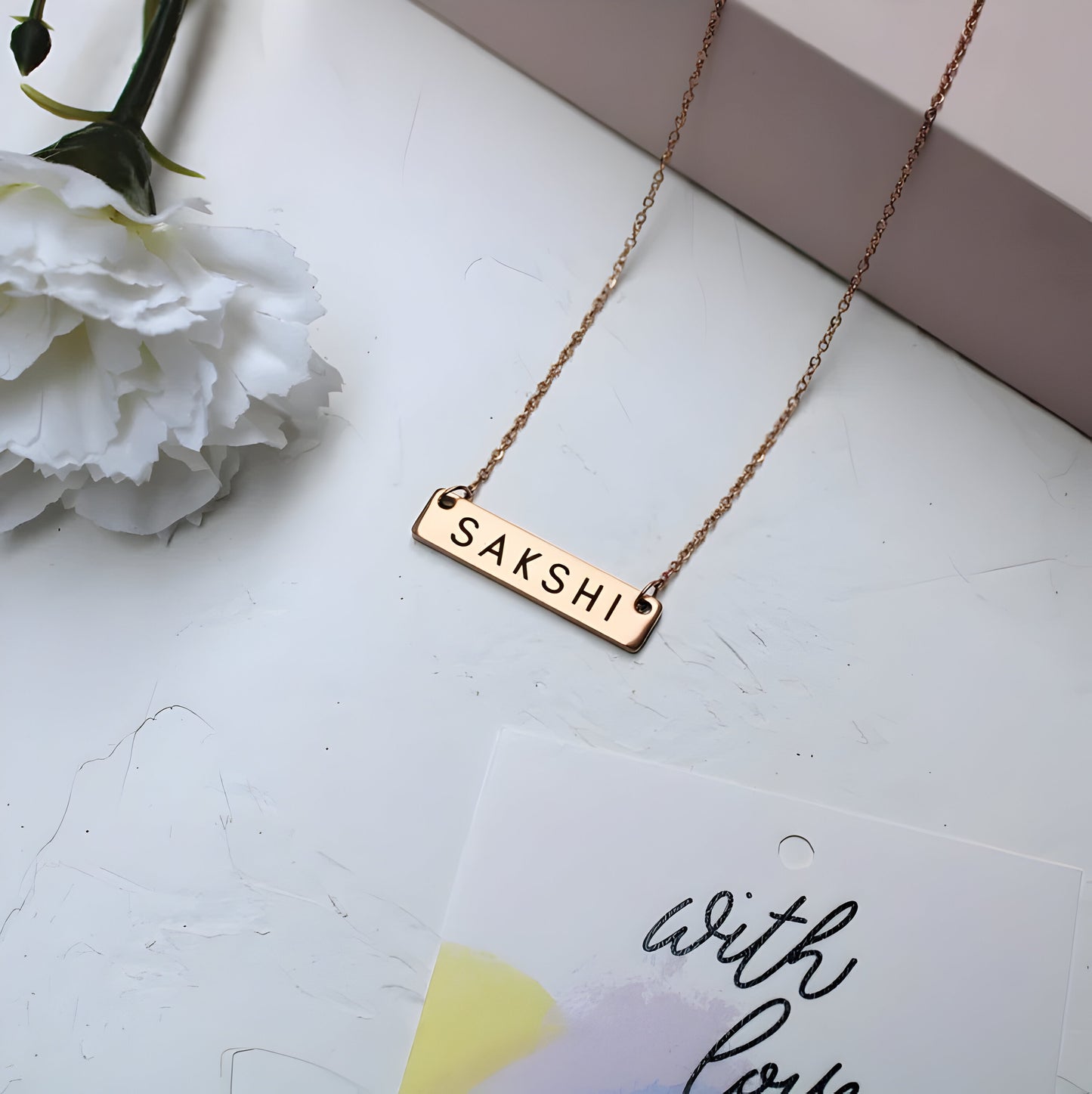 Yours Truly 22K Plated Engraved Horizontal Bar Necklace