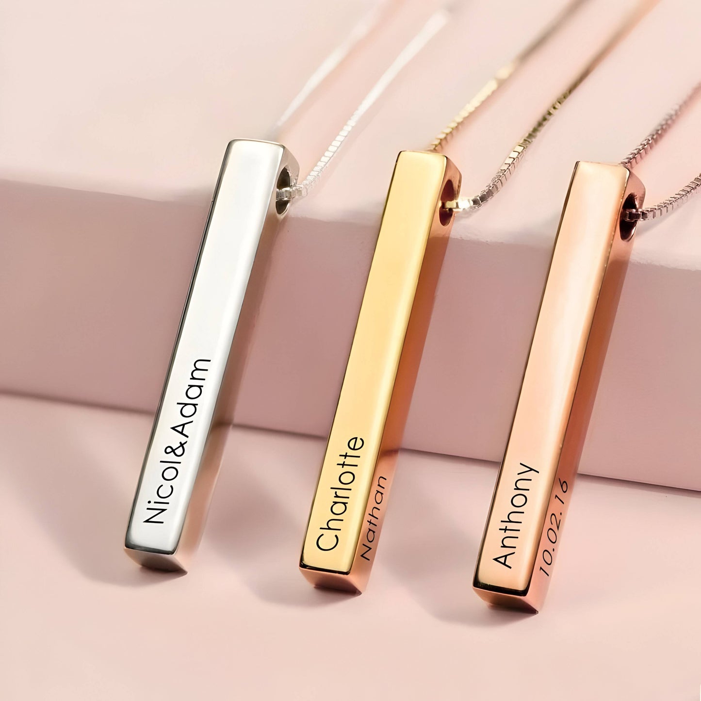 Yours Truly 22K Plated Engraved Cuboid Memory Bar Necklace