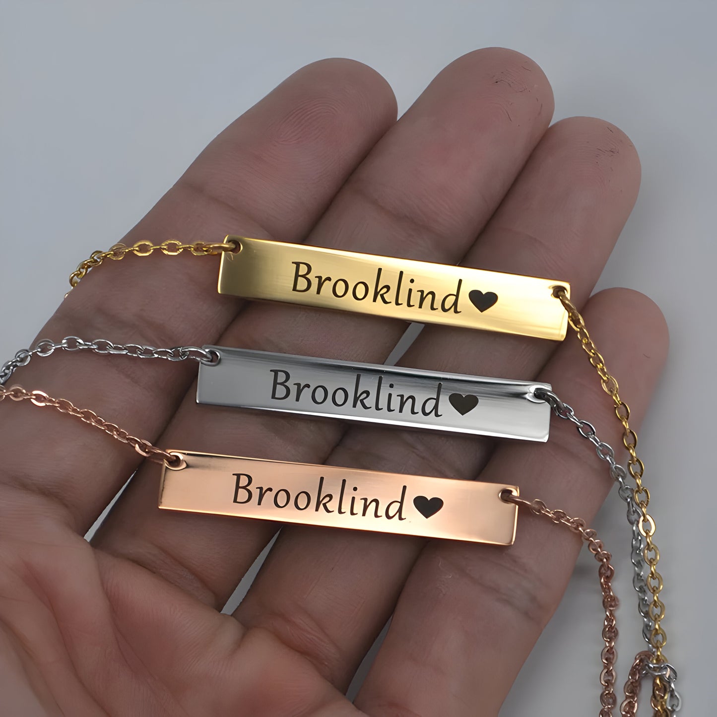 Yours Truly 22K Plated Engraved Horizontal Bar Necklace