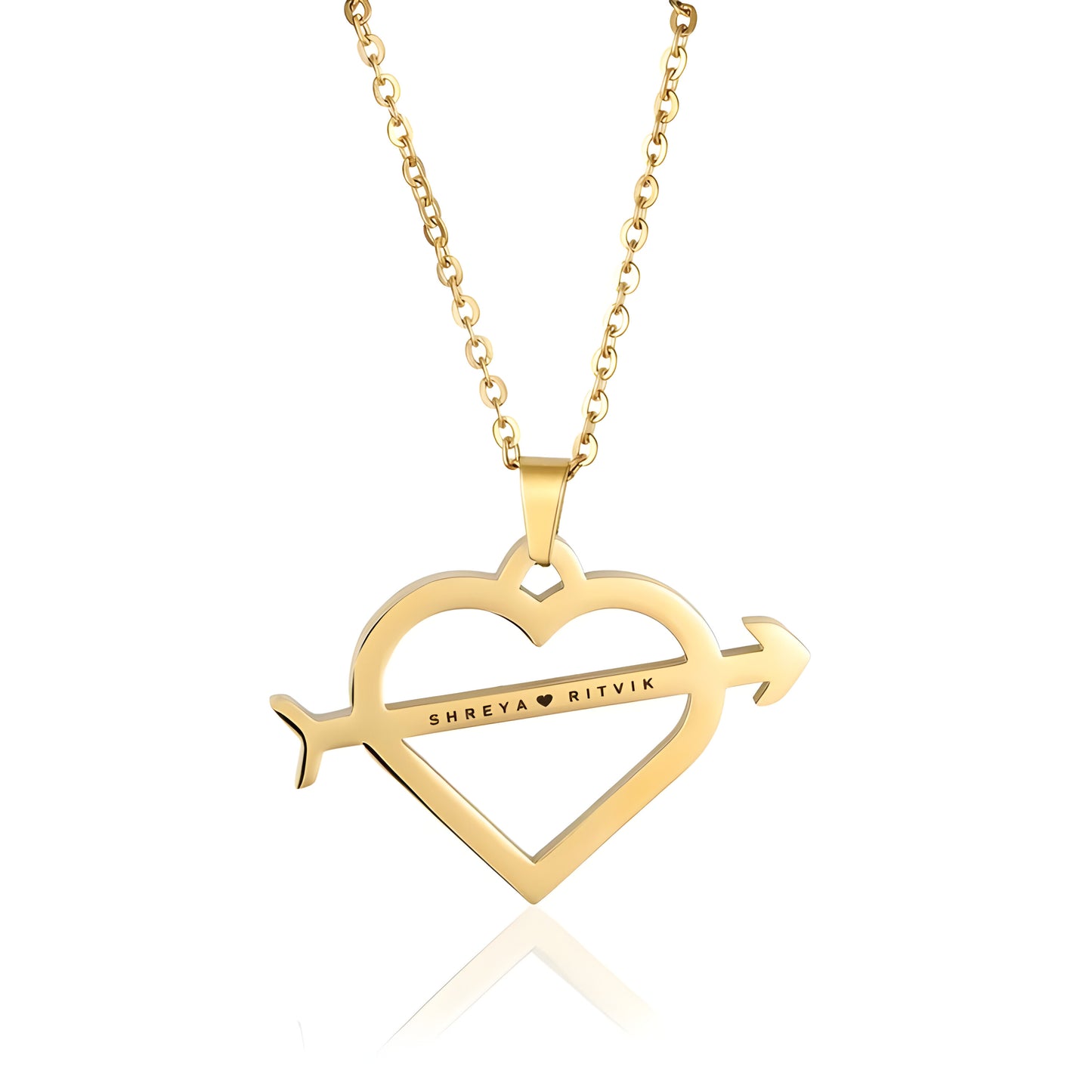 Yours Truly 22K Plated Engraved Heart & Arrow Couple Name Necklace