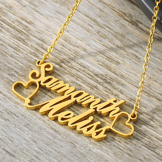 Yours Truly 22K Plated Heart & Heart Couple Name Necklace