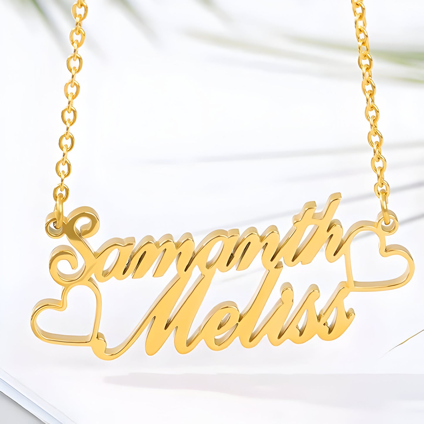 Yours Truly 22K Plated Heart & Heart Couple Name Necklace