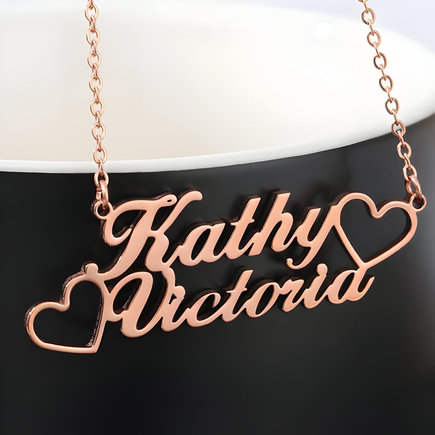 Yours Truly 22K Plated Heart & Heart Couple Name Necklace