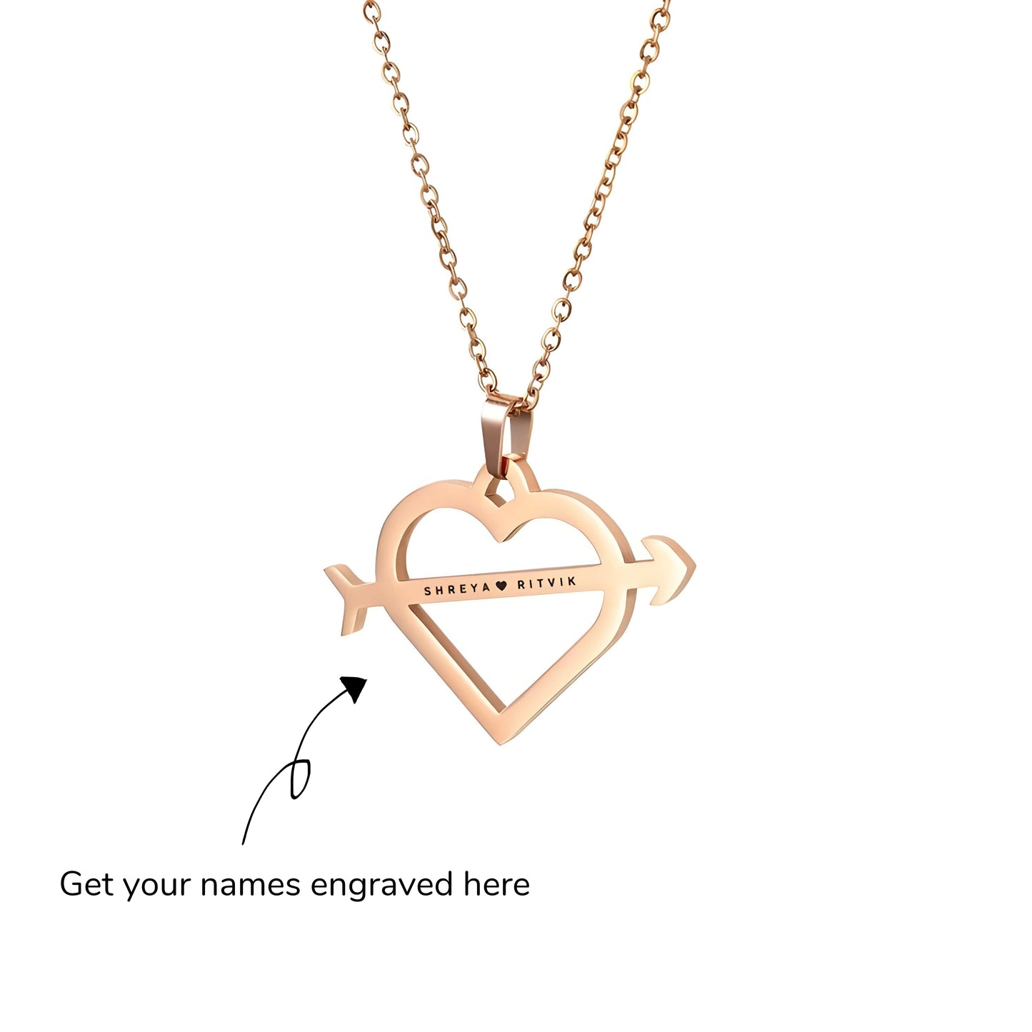 Yours Truly 22K Plated Engraved Heart & Arrow Couple Name Necklace