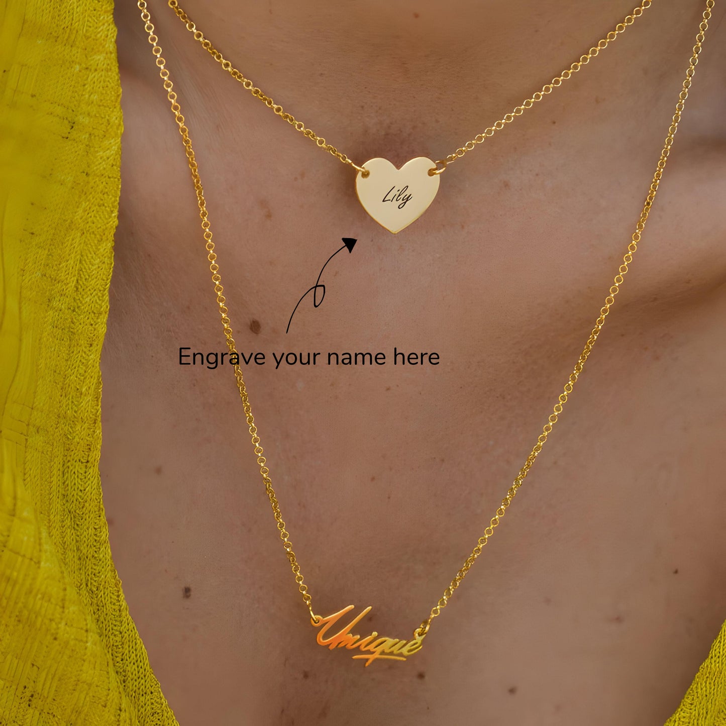 Yours Truly 22K Plated Engraved Heart Necklace