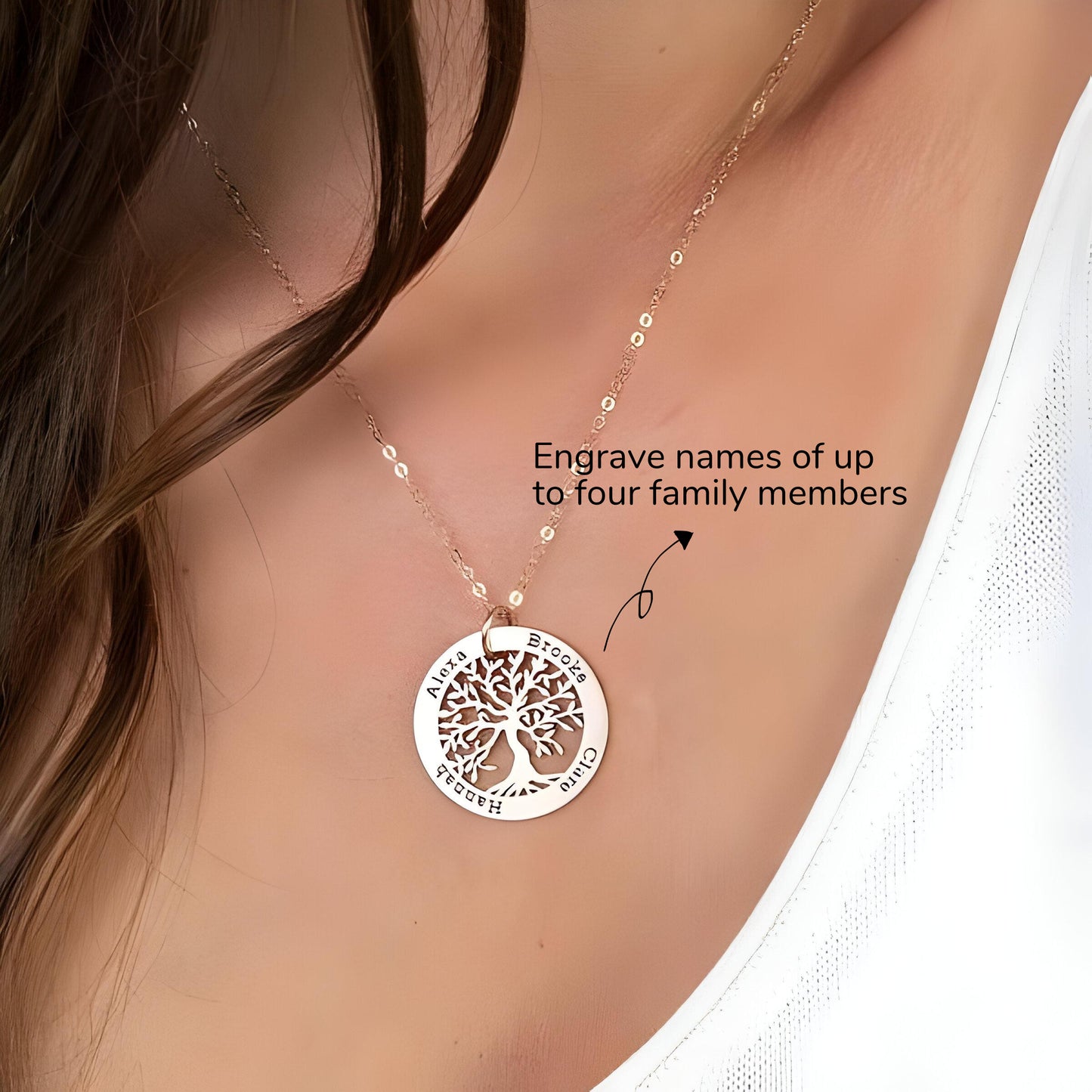 Yours Truly 22K Plated Engraved Tree of Life Necklace