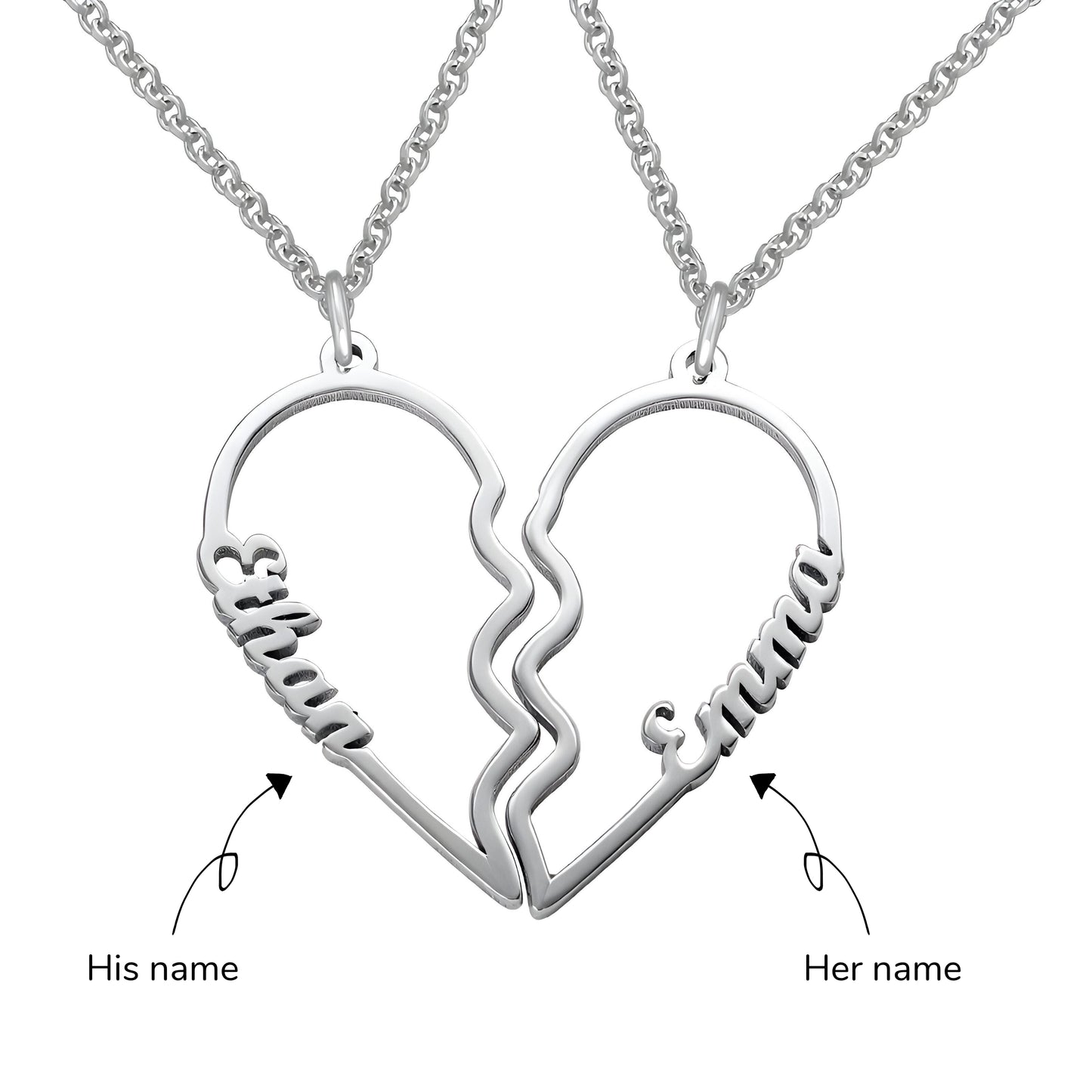 Yours Truly 22K Plated Broken Hearts Couple Name Necklace (Pair of 2)