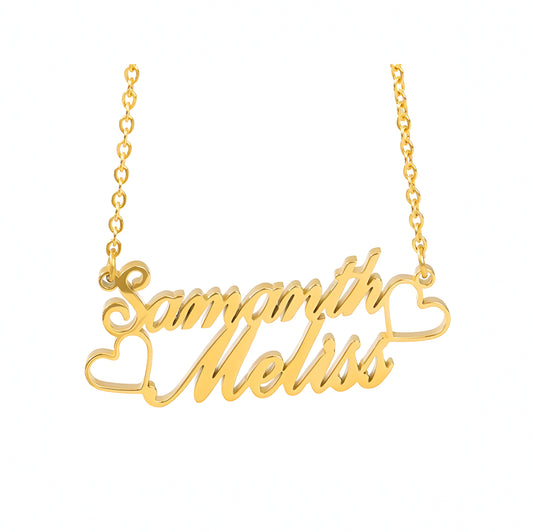 Yours Truly 22K Plated Heart & Heart Couple Name Necklace