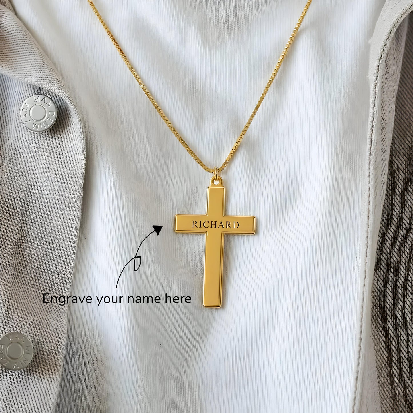 Yours Truly 22K Plated Engraved Cross Name Necklace