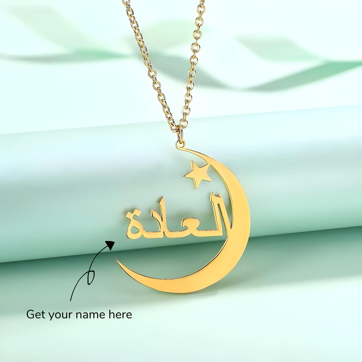 Yours Truly 22K Plated Arabic Crescent Moon Name Necklace