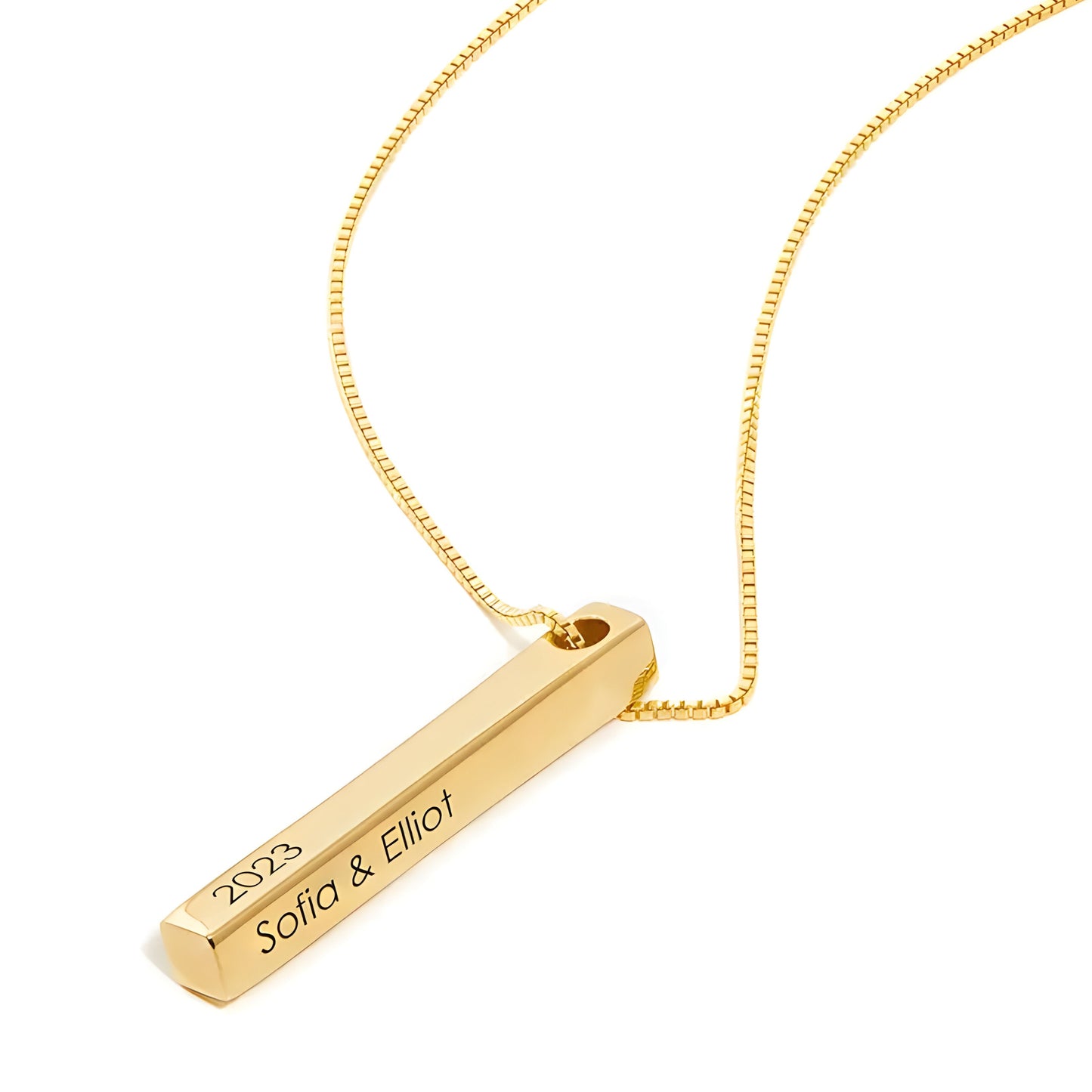 Yours Truly 22K Plated Engraved Cuboid Memory Bar Necklace