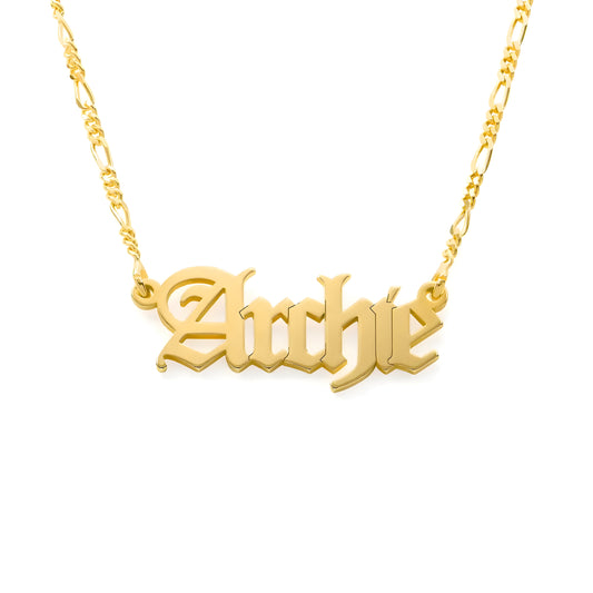 Yours Truly 22K Plated Gothic Name Necklace