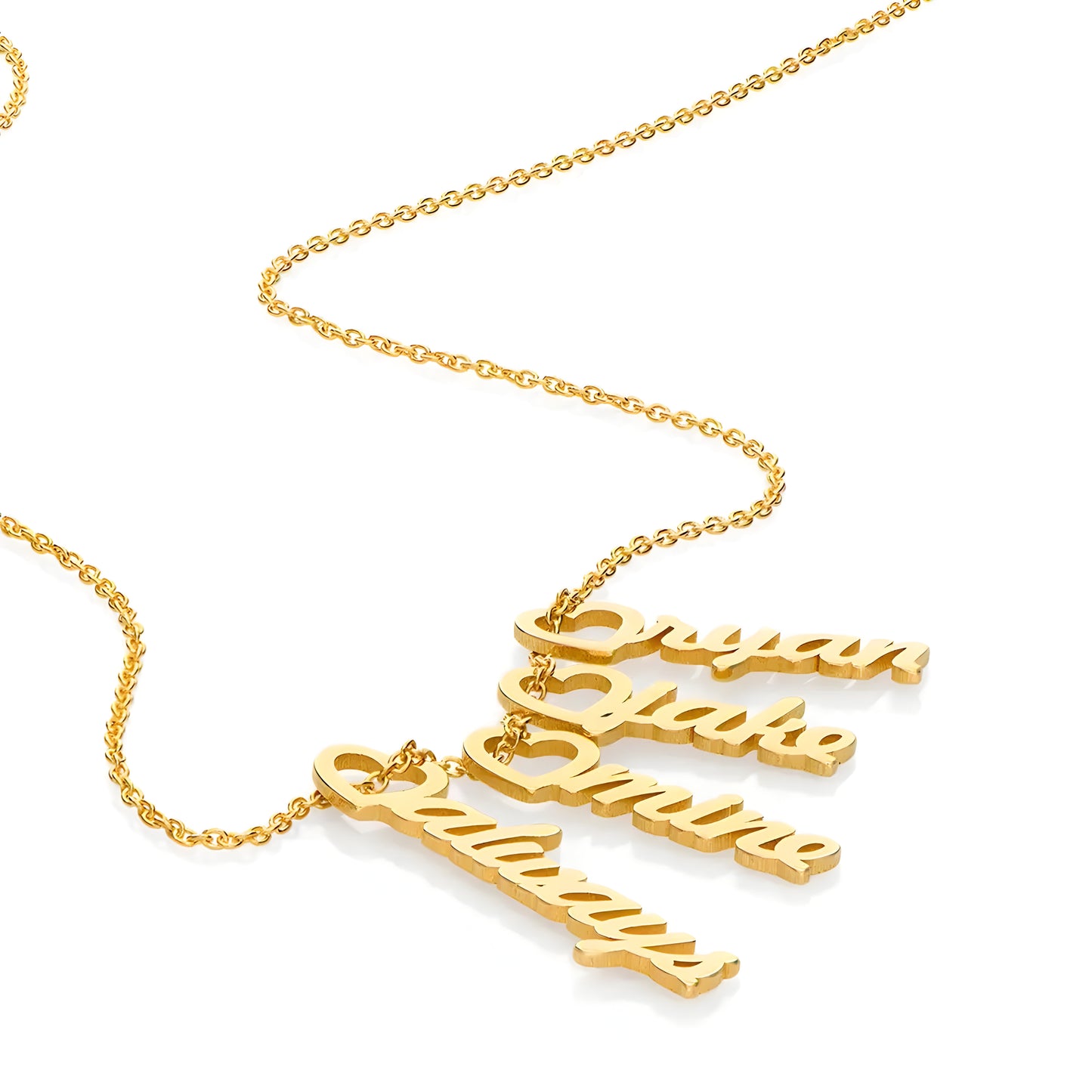 Yours Truly 22K Plated Heart Drop Vertical Name Necklace