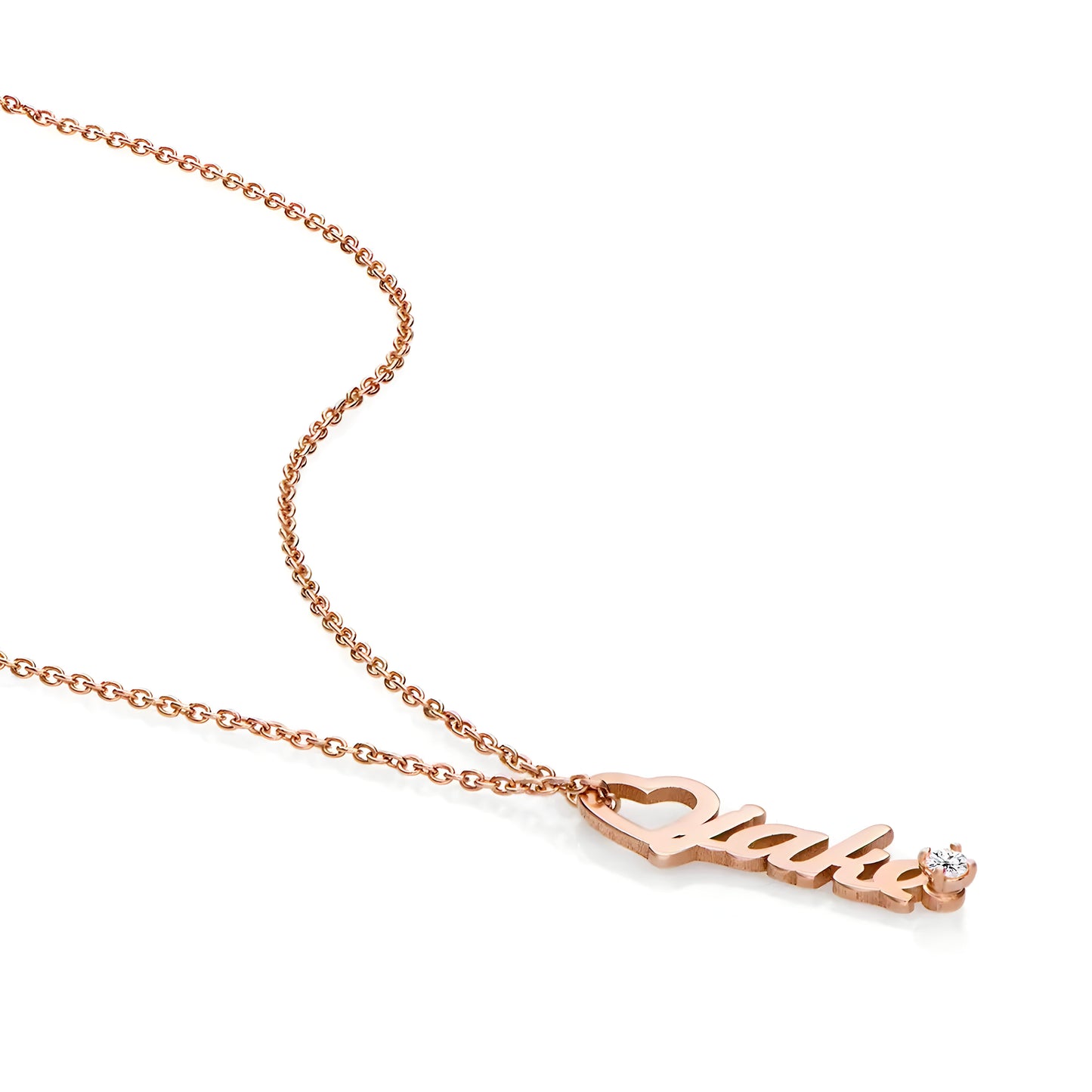 Yours Truly 22K Plated Diamond Studded Heart Drop Vertical Name Necklace