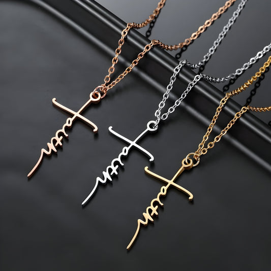 Yours Truly 22K Plated Thin Cross Name Necklace