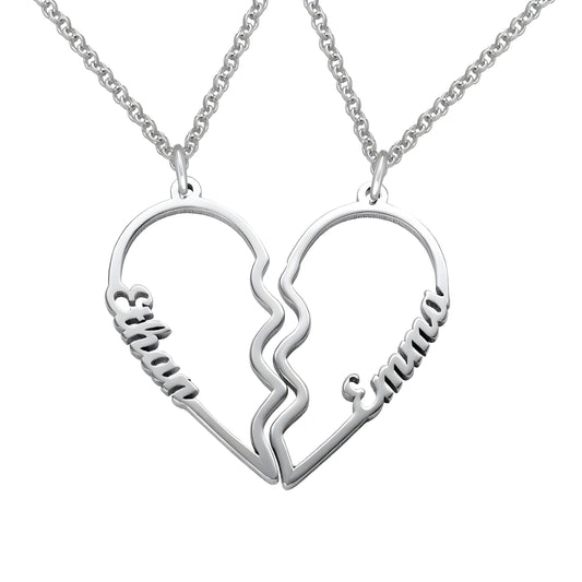 Yours Truly 22K Plated Broken Hearts Couple Name Necklace (Pair of 2)