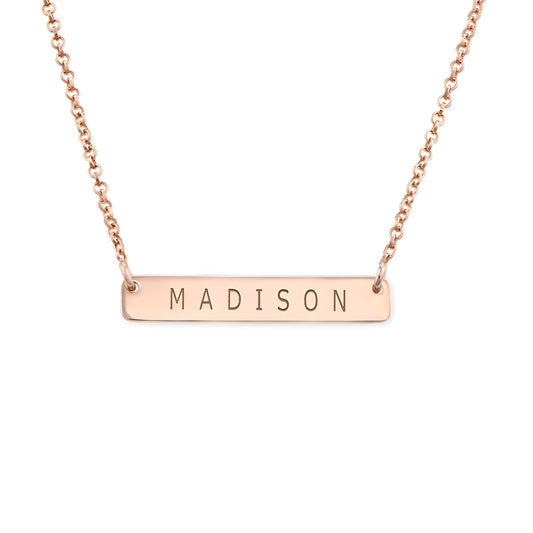 Yours Truly 22K Plated Engraved Horizontal Bar Necklace