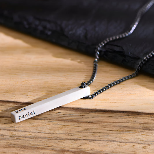 Yours Truly 22K Plated Matte Finish Engraved Cuboid Memory Bar Necklace