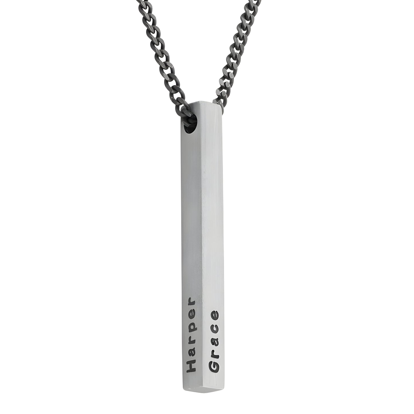 Yours Truly 22K Plated Matte Finish Engraved Cuboid Memory Bar Necklace