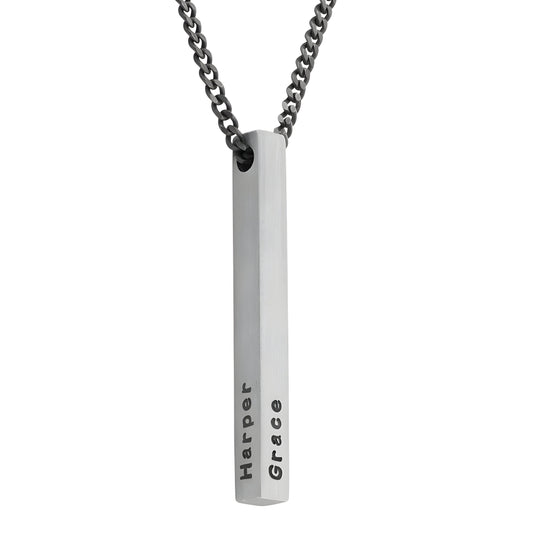 Yours Truly 22K Plated Matte Finish Engraved Cuboid Memory Bar Necklace