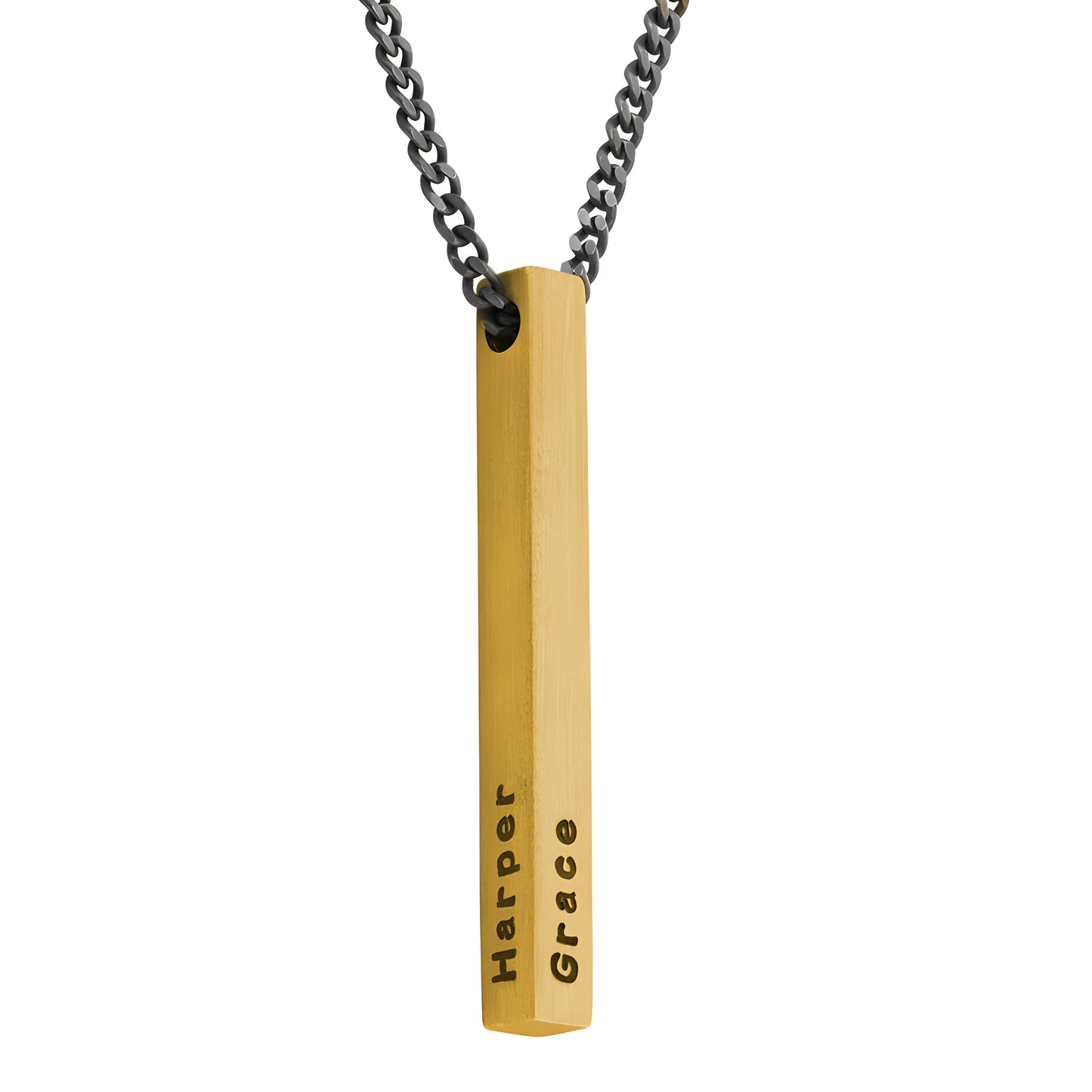 Yours Truly 22K Plated Matte Finish Engraved Cuboid Memory Bar Necklace