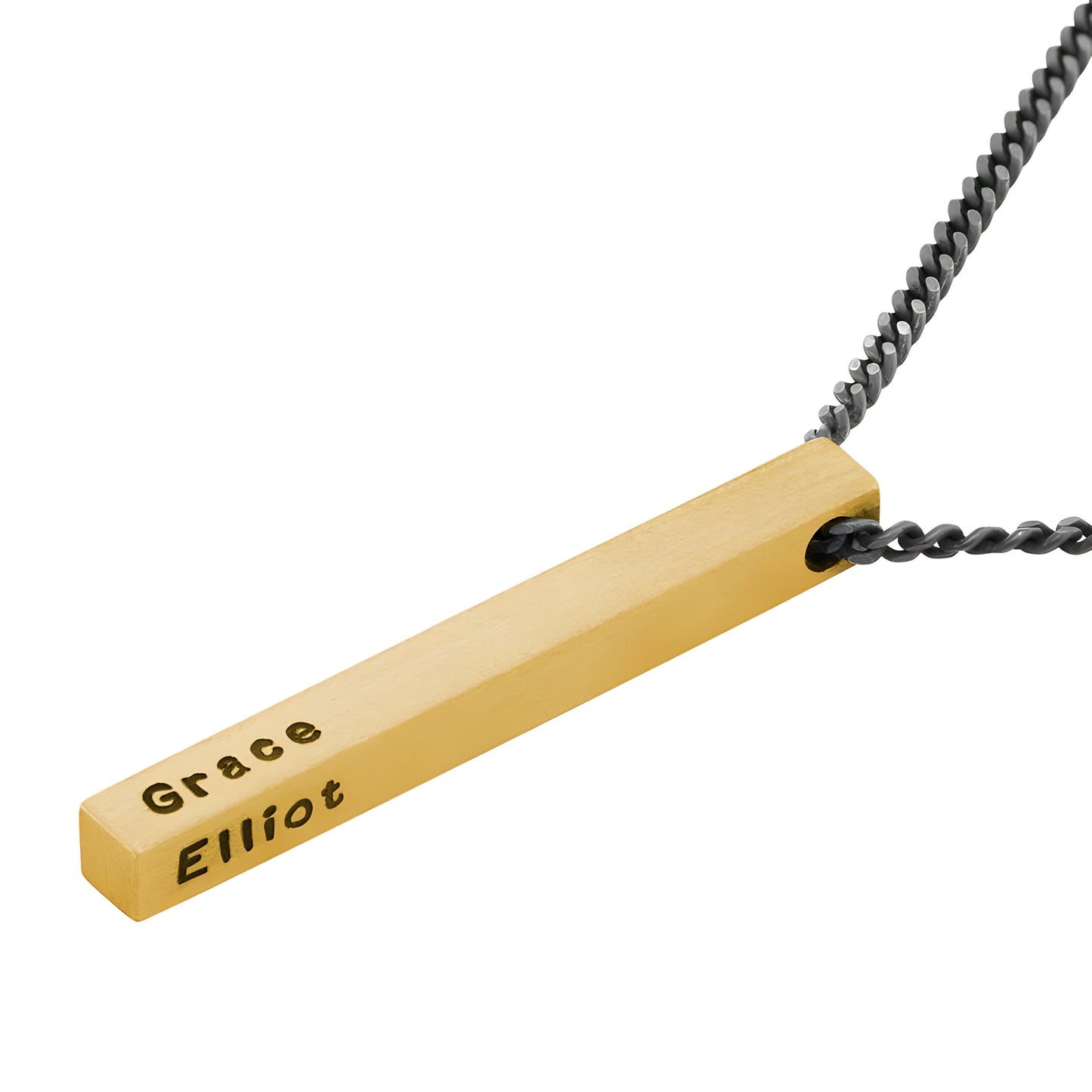 Yours Truly 22K Plated Matte Finish Engraved Cuboid Memory Bar Necklace