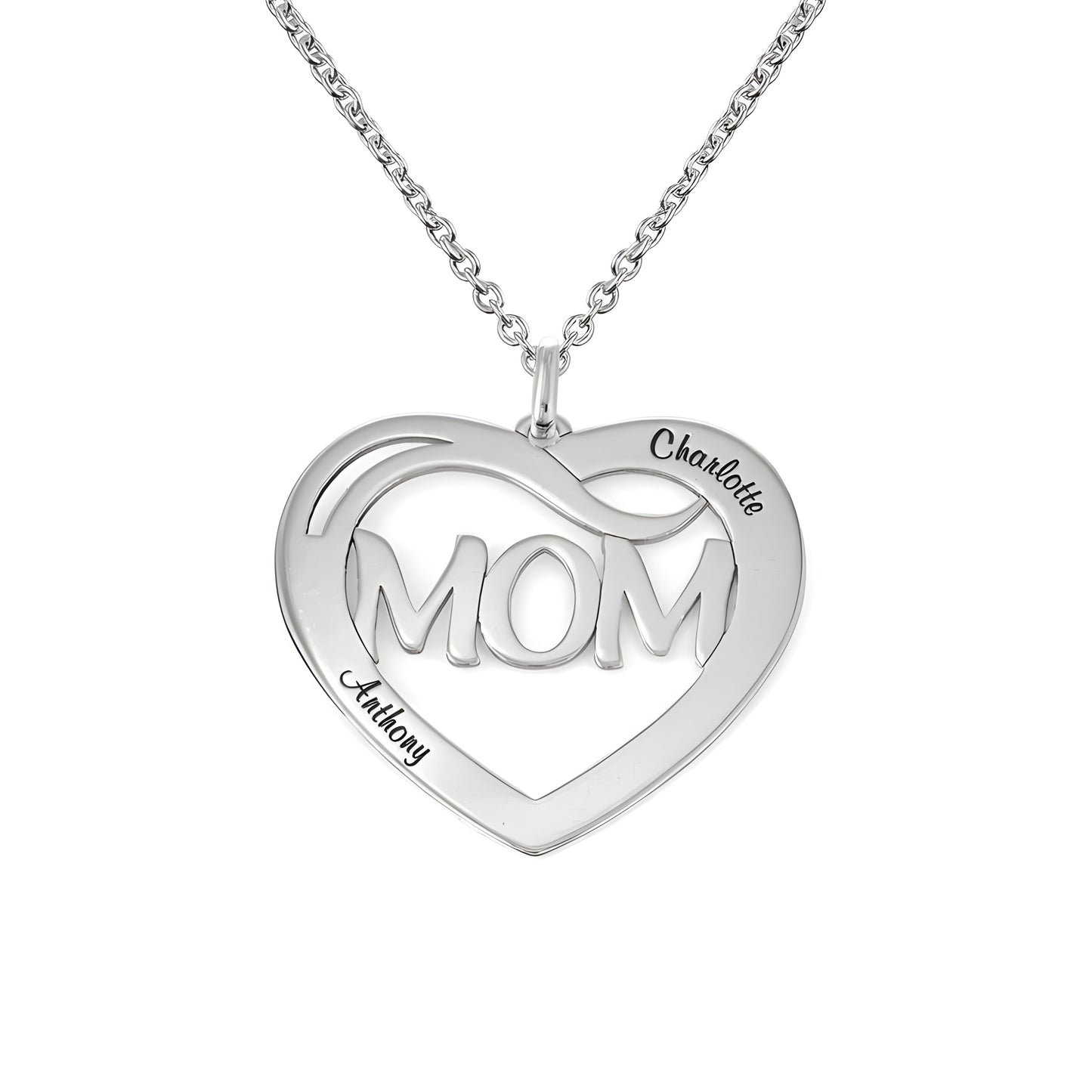 Yours Truly 22K Plated Engraved Heart Mom & Kids Name Necklace