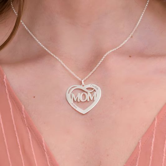 Yours Truly 22K Plated Engraved Heart Mom & Kids Name Necklace