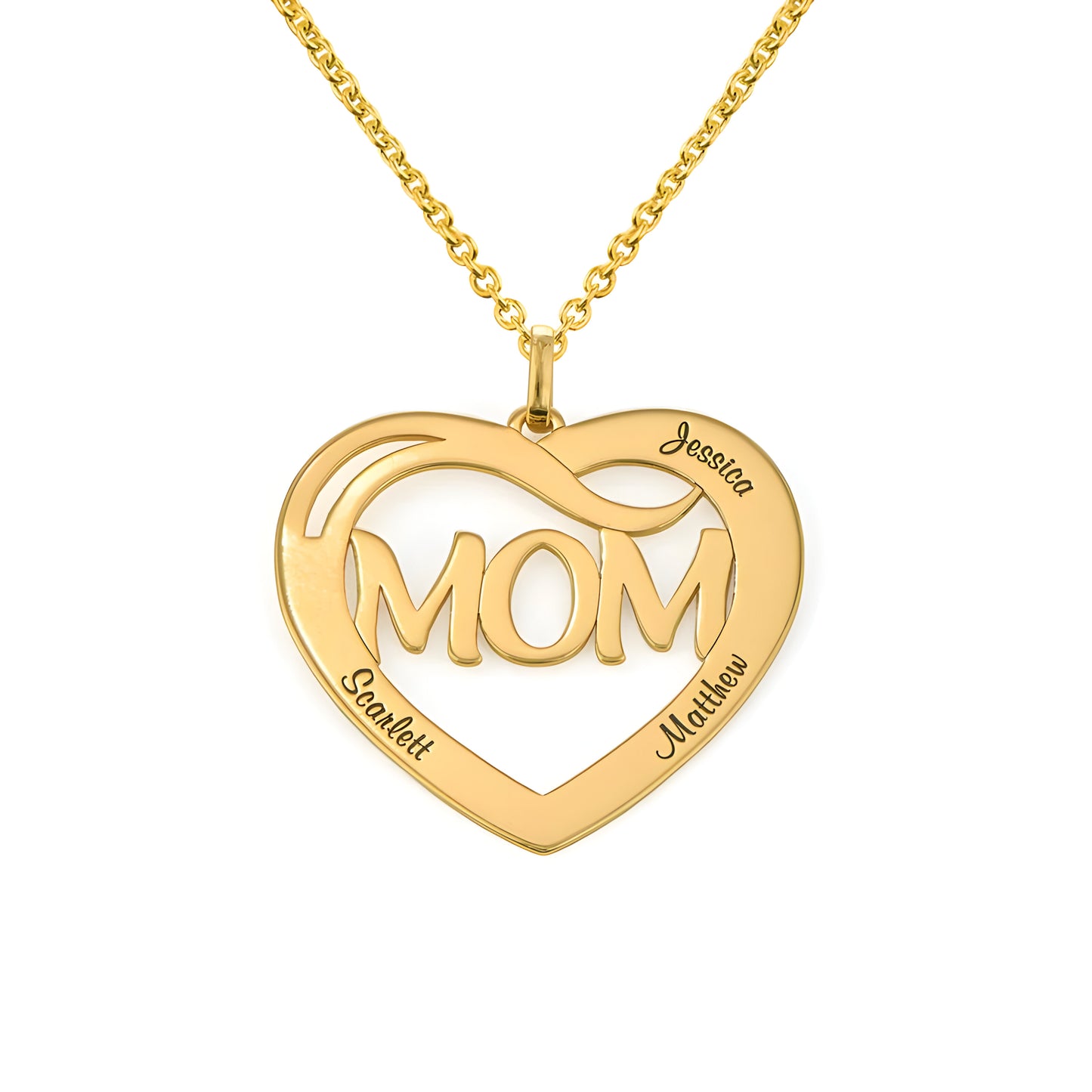 Yours Truly 22K Plated Engraved Heart Mom & Kids Name Necklace