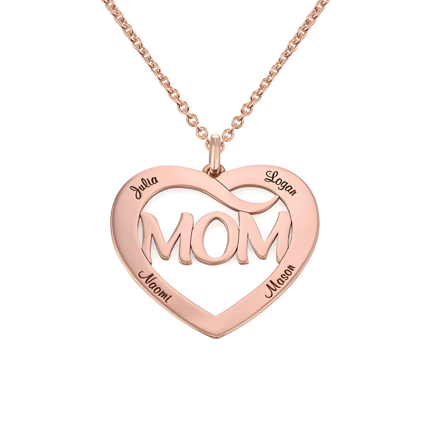 Yours Truly 22K Plated Engraved Heart Mom & Kids Name Necklace