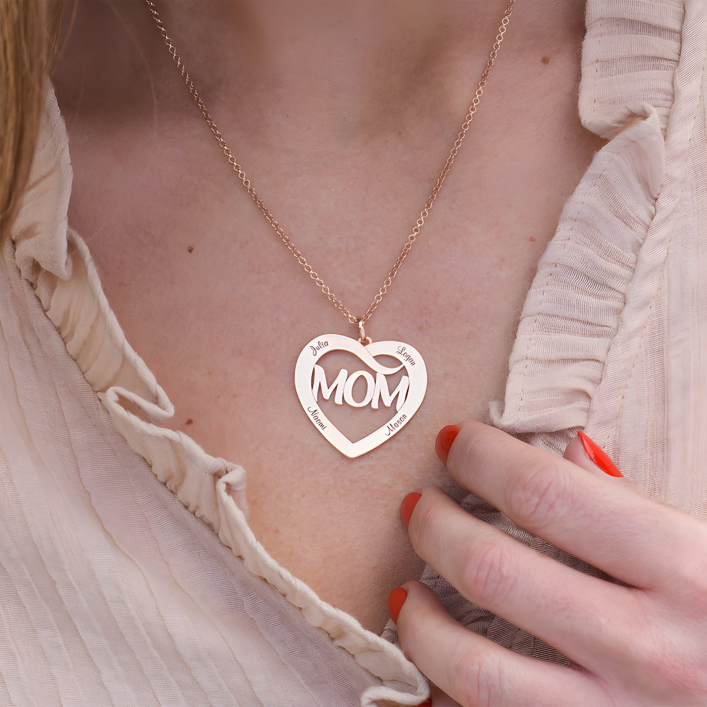 Yours Truly 22K Plated Engraved Heart Mom & Kids Name Necklace