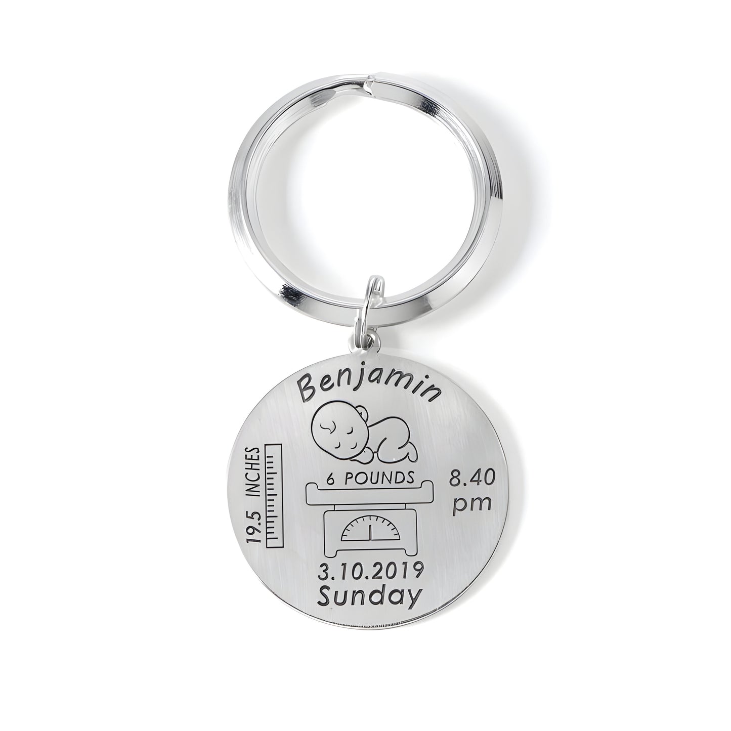 Yours Truly 22K Plated Engraved Baby Birth Keychain