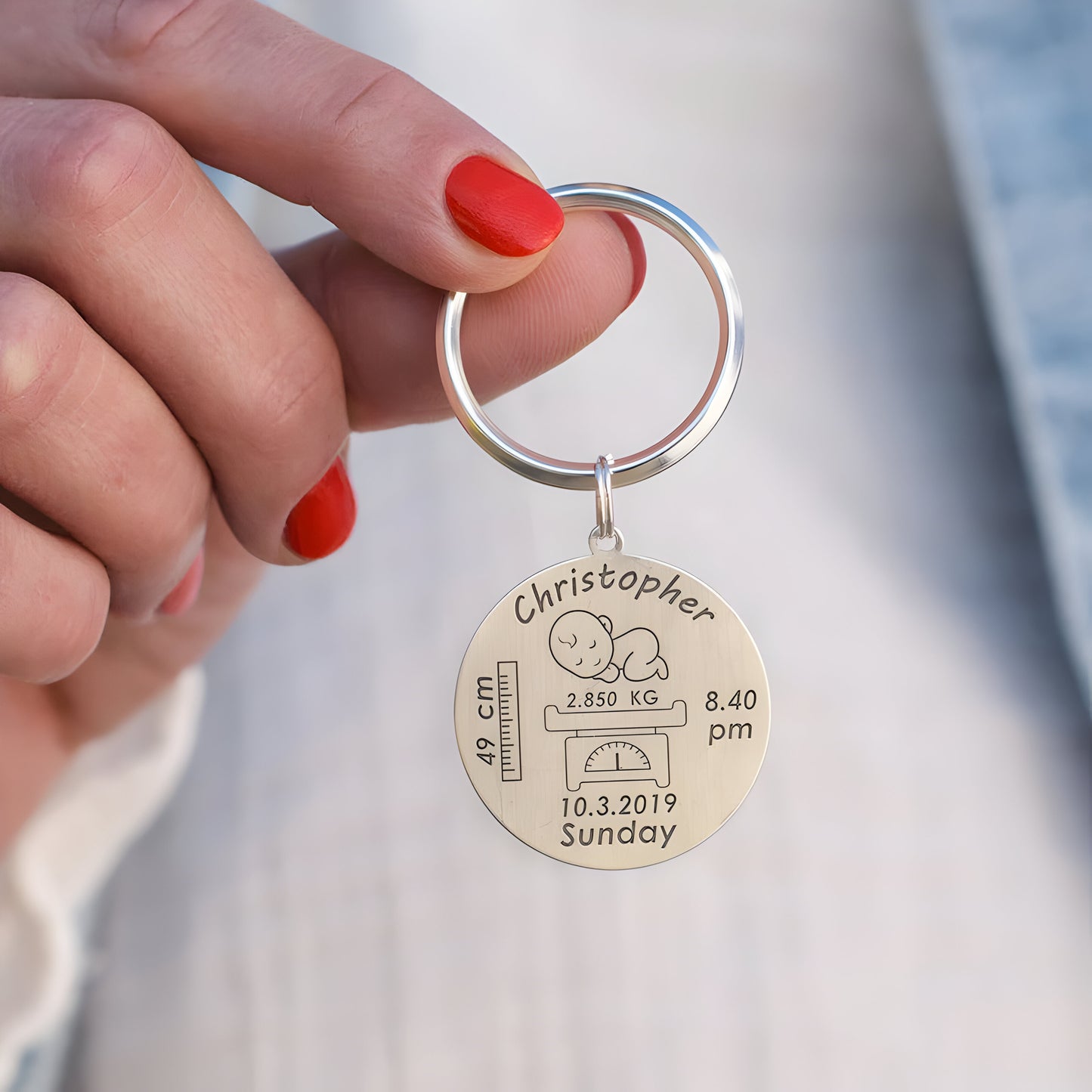 Yours Truly 22K Plated Engraved Baby Birth Keychain