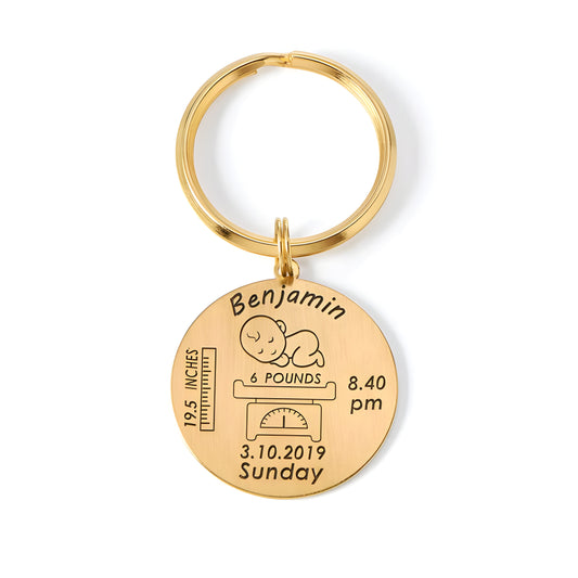 Yours Truly 22K Plated Engraved Baby Birth Keychain