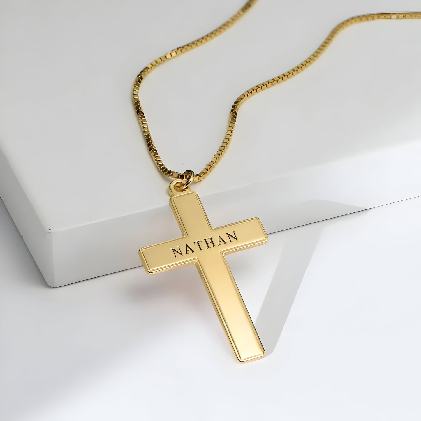 Yours Truly 22K Plated Engraved Cross Name Necklace