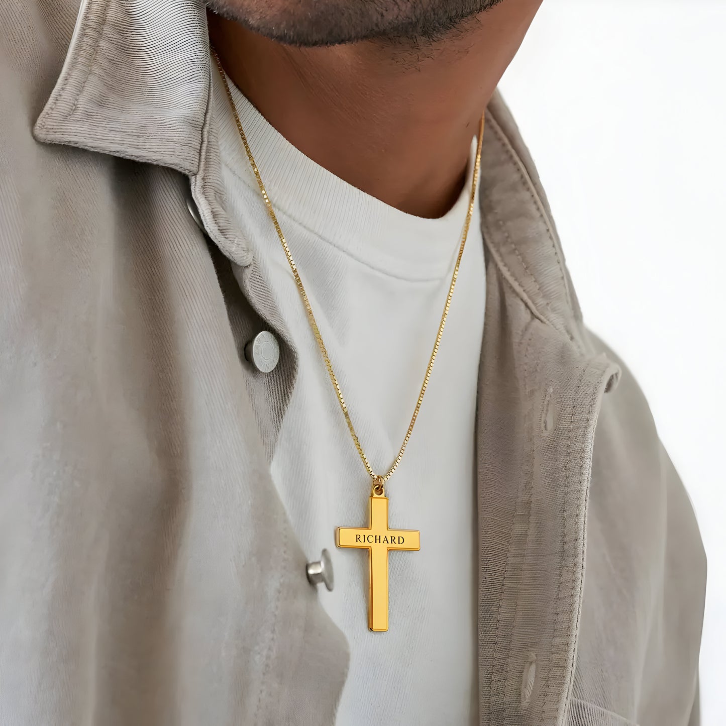 Yours Truly 22K Plated Engraved Cross Name Necklace